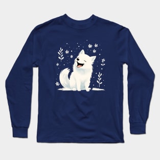 White Winter Fox Graphic Smiling Happy Long Sleeve T-Shirt